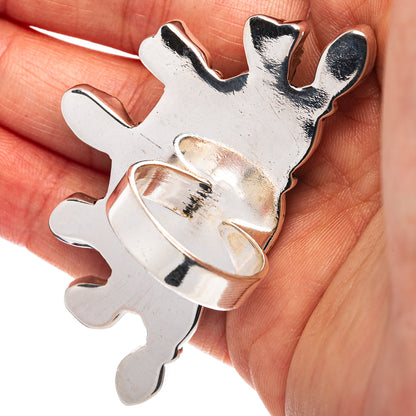 Exclusive Southwestern Style Puprle Spiny Oyster, Herkimer Diamond Ring Size 8 Adjustable (.925 Sterling Silver)