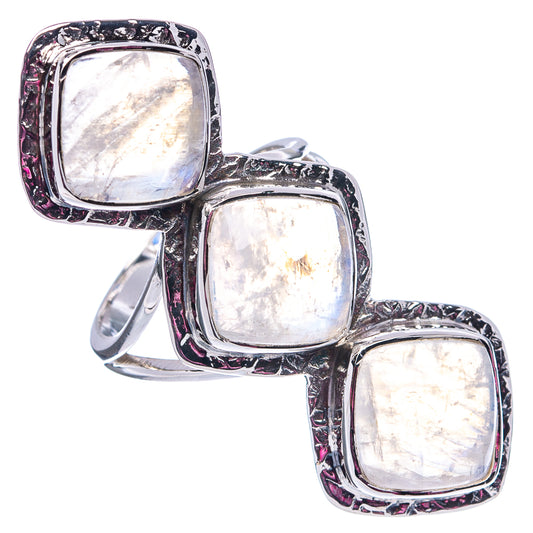Square moonstone trio ring in .925 sterling silver with textured side details