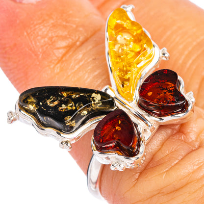 Baltic Amber Butterfly Ring Size 6 Adjustable (.925 Sterling Silver)