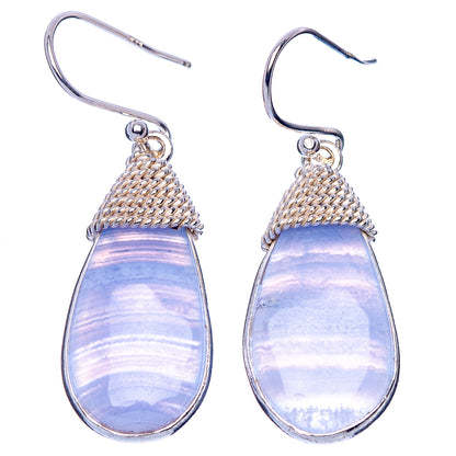 Sterling silver lace agate teardrop drop earrings, blue-purple marbled stones