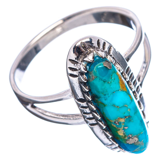Turquoise bezel ring, oval stone set in .925 sterling silver with sunburst detailing