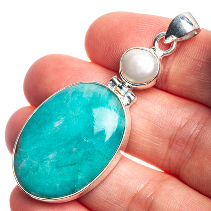Peru Amazonite, Cultured Pearl Pendant 2 1/8" (925 Sterling Silver) P39049