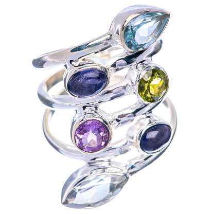 Large Blue Topaz, Tanzanite, Peridot, Amethyst, White Quartz Ring Size 6.75 (925 Sterling Silver) R144935