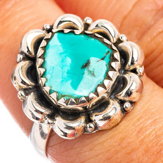 Turquoise cabochon ring with ornate .925 sterling silver setting