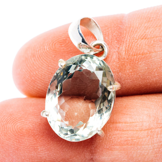Faceted prasiolite pendant in .925 sterling silver, oval stone with loop bail