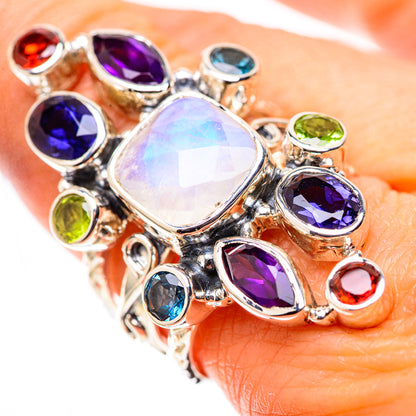 Signature Large Rainbow Moonstone, Tanzanite, Amethyst, Blue Quartz, Peridot, Garnet Ring Size 8.75 (925 Sterling Silver) RING138177