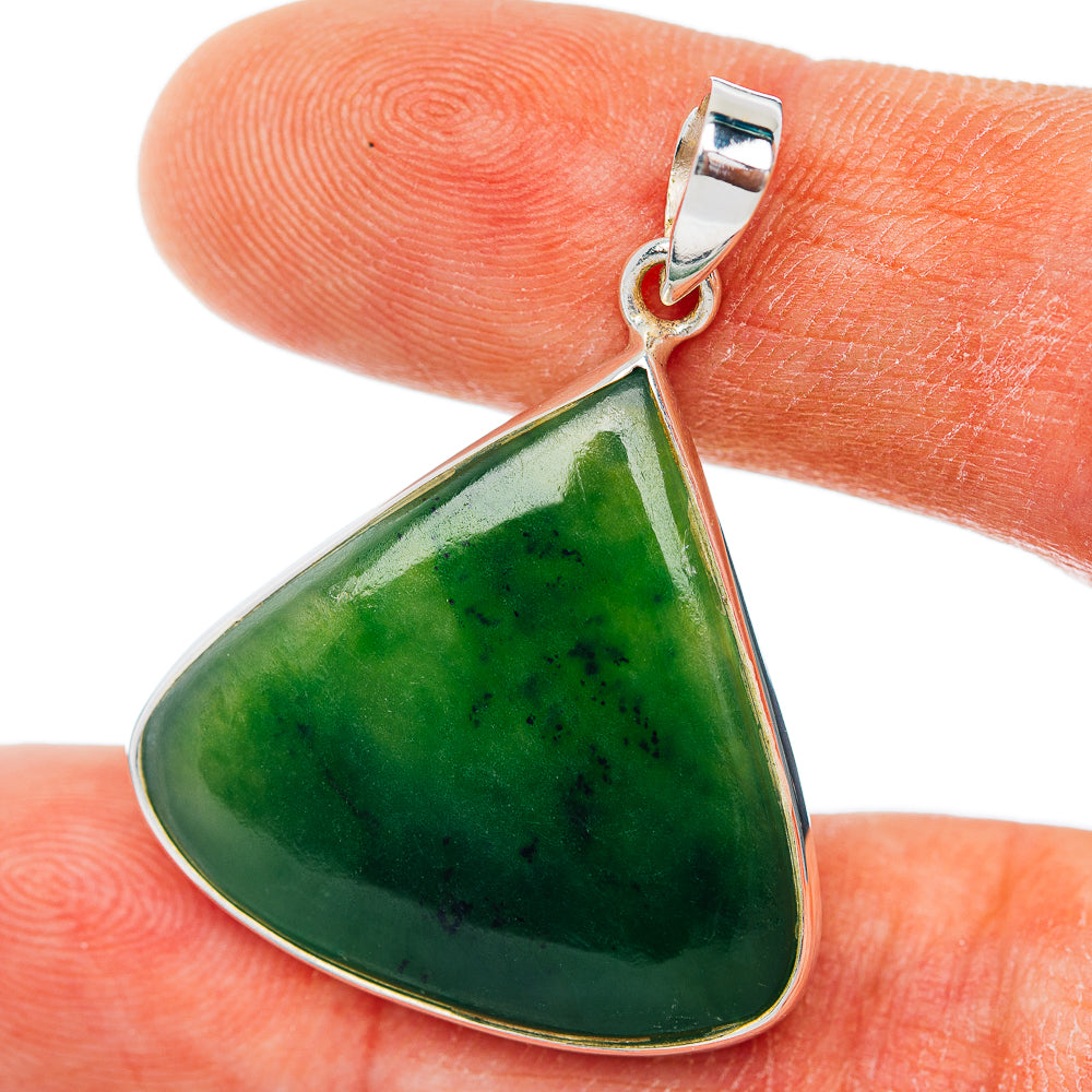 Premium Nephrite Jade Pendant 1 1/2" (.925 Sterling Silver)