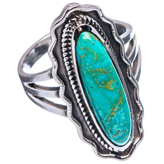 Turquoise oval gemstone ring in sterling silver, ornate frame and rope border