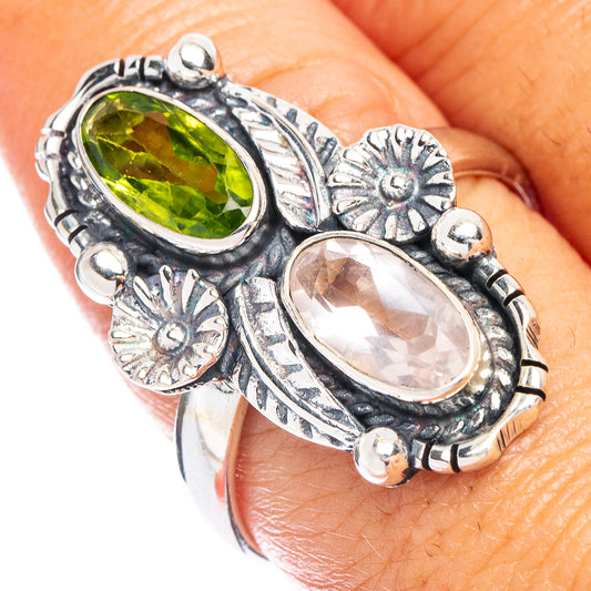 Peridot, White Quartz Ring Size 9.5 (925 Sterling Silver) R7389