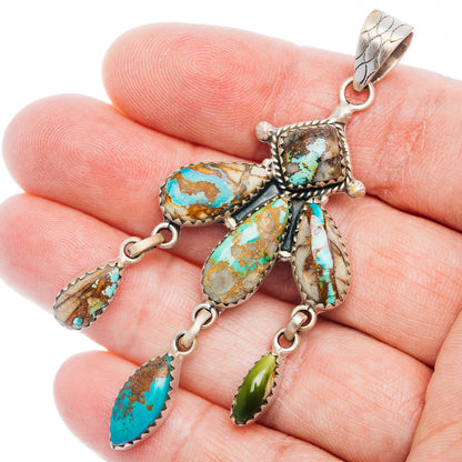 Exclusive Ribbon Royston Turquoise Pendant 2 3/4" (.925 Sterling Silver)