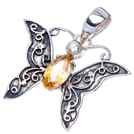 Faceted Citrine, White Quartz Butterfly Dainty Pendant 1" (925 Sterling Silver) P43539