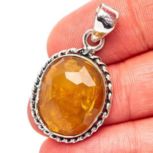 Amber Pendant 1 3/8" (.925 Sterling Silver)
