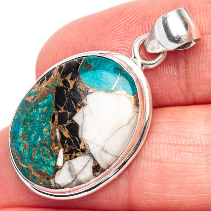 Blue Copper Composite Turquoise Pendant 1 3/8" (925 Sterling Silver) P40126