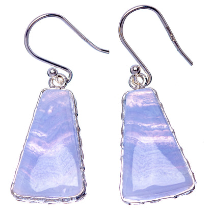 Blue Lace Agate 925 Sterling Silver Earrings 1 1/2" (925 Sterling Silver) E1452