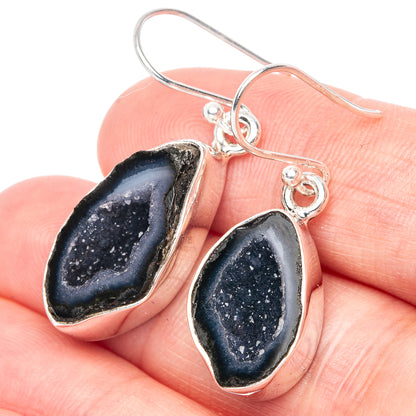 Premium Black Geode 925 Sterling Silver Earrings 1 1/2" (925 Sterling Silver) E1220