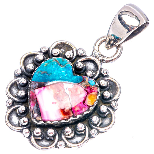 Sterling silver heart pendant with turquoise and pink resin inlaid