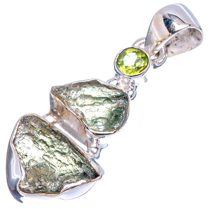 Moldavite, Peridot Pendant 1 3/8" (.925 Sterling Silver)