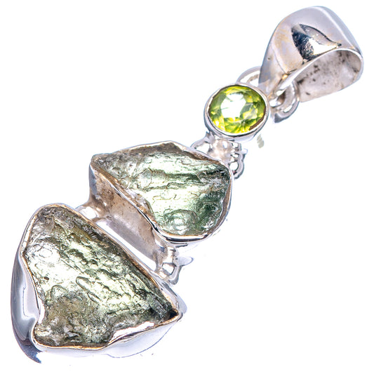 Sterling silver pendant with two rough green stones and set round peridot glass bead