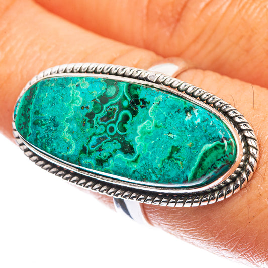Large Malachite In Chrysocolla 925 Sterling Silver Ring Size 7.5
