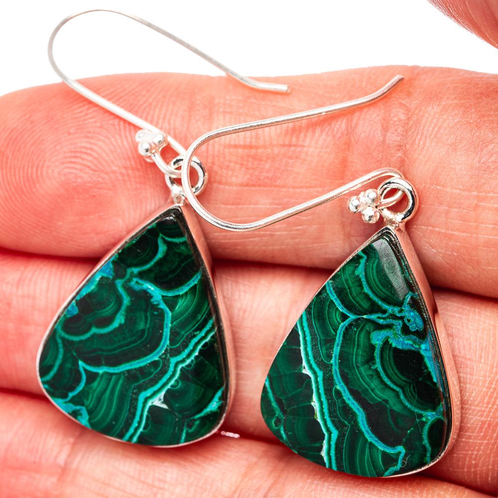 Premium Malachite In Chrysocolla Earrings 1 3/4" (.925 Sterling Silver)