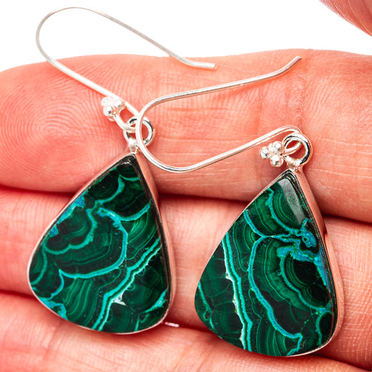 Premium Malachite In Chrysocolla Earrings 1 3/4" (.925 Sterling Silver)