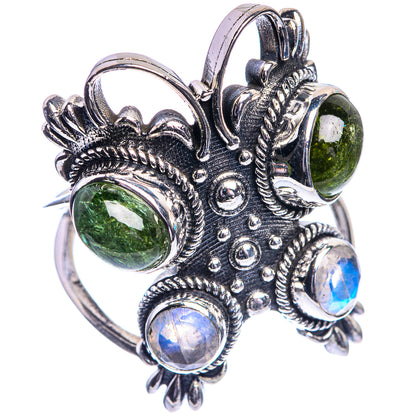 Large Green Tourmaline, Rainbow Moonstone Ring Size 9 (925 Sterling Silver) R144198