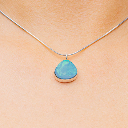 Australian Fire Opal Necklace 16" (.925 Sterling Silver)