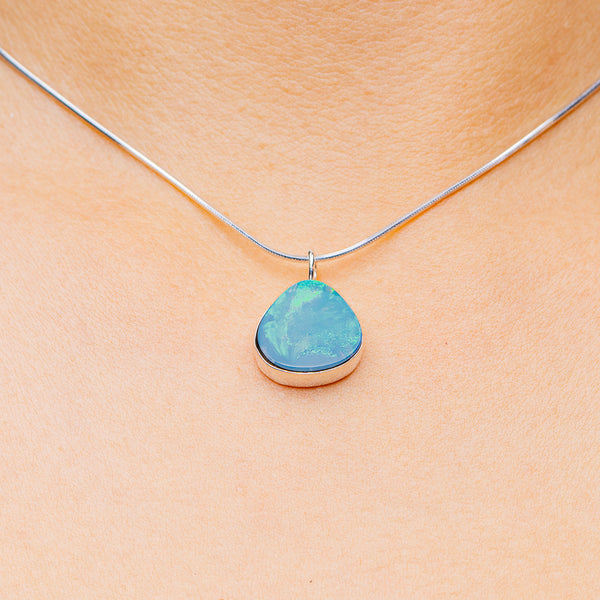 Australian Fire Opal Necklace 16" (.925 Sterling Silver)