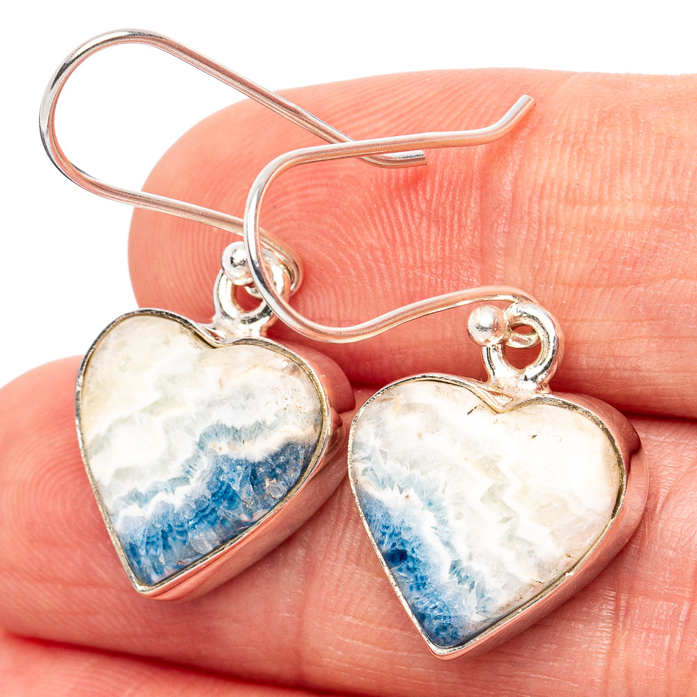 Blue Scheelite Heart Earrings 1 1/4" (.925 Sterling Silver)