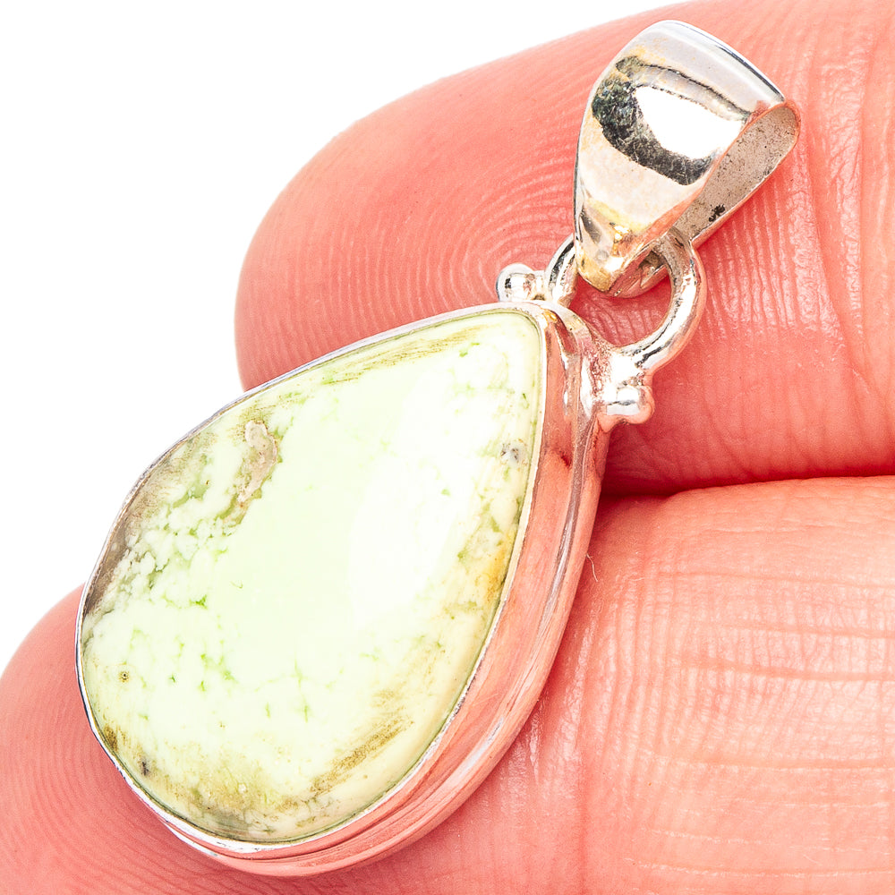 Chrysoprase teardrop pendant in .925 sterling silver, bail and top view