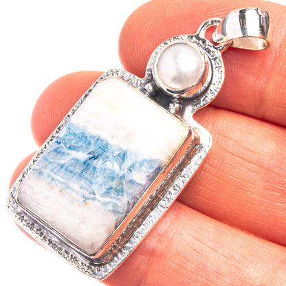 Blue Scheelite, Cultured Pearl Pendant 1 3/4" (925 Sterling Silver) P38835