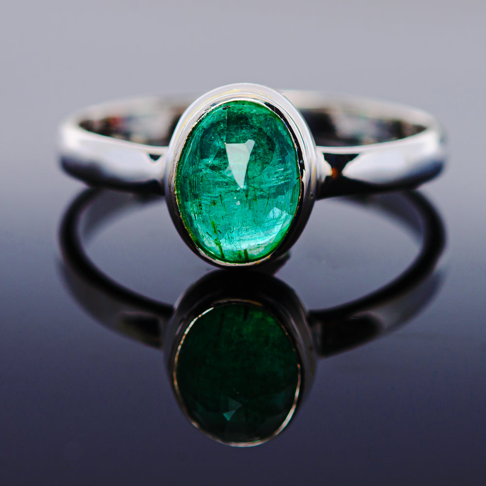 1ct Premium Zambian Emerald Ring Size 10 (.925 Sterling Silver)