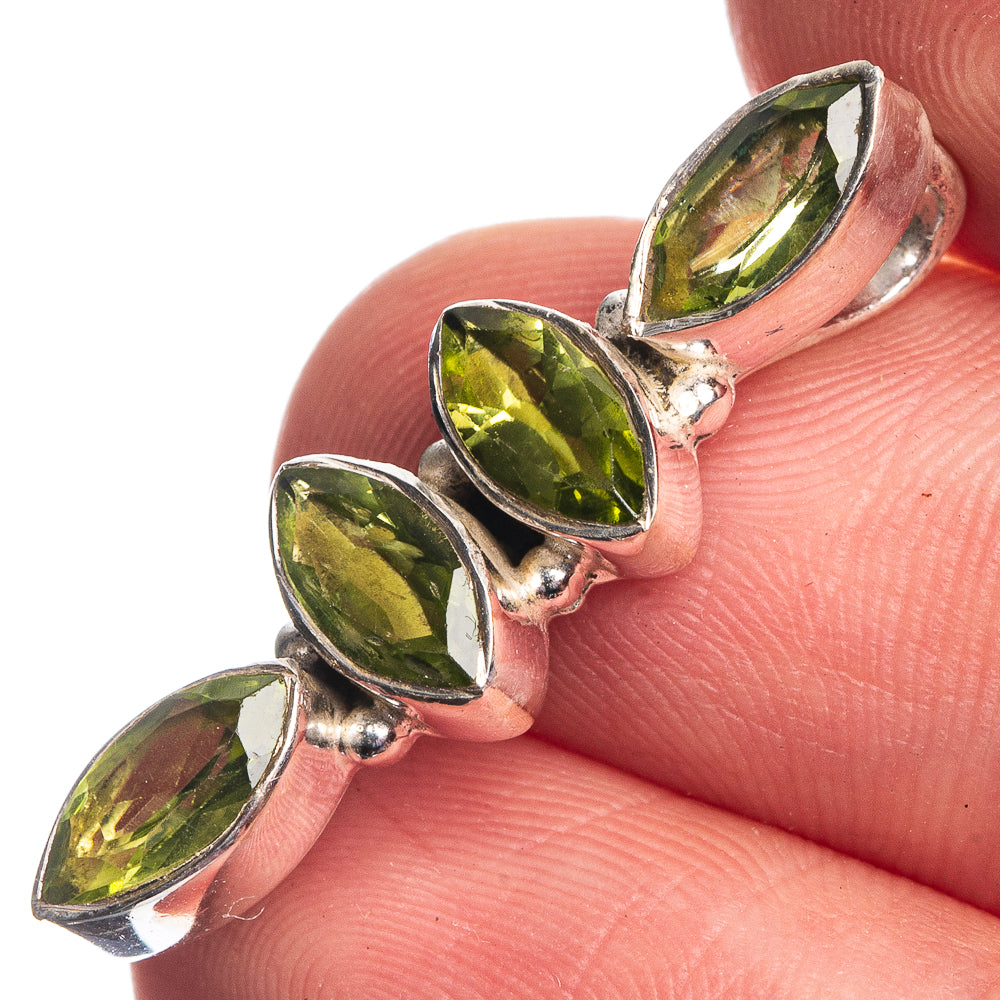 Dainty peridot pendant with three marquise green stones in sterling silver bezels