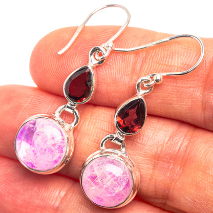 Pink Moonstone, Garnet Earrings 1 1/2" (925 Sterling Silver) E432419