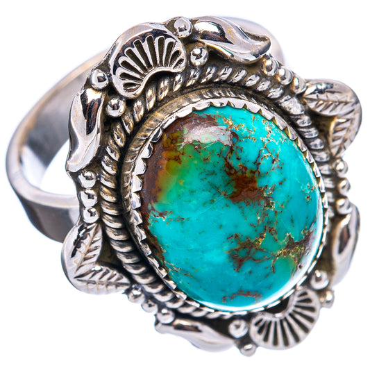 Sterling silver turquoise oval cabochon ring with decorative sunburst sides