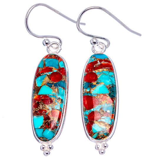 Turquoise-coral matrix drop earrings, pair with oval sterling silver frames and hooks