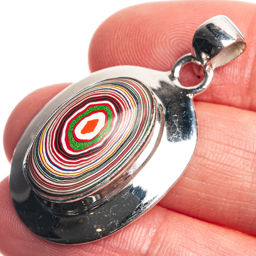Fordite 925 Sterling Silver Pendant 1 1/2"