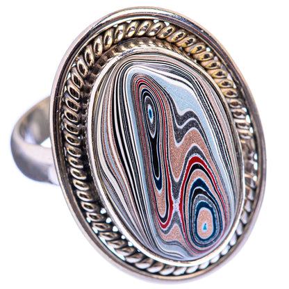 Sterling silver fordite ring, oval bezel with multicolor striped swirl and rope milgrain edge