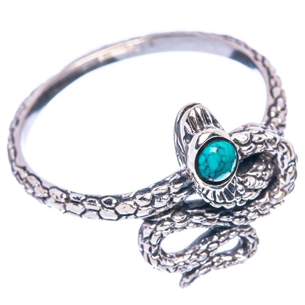 Turquoise cabochon snake ring in antique silver finish, openwork side