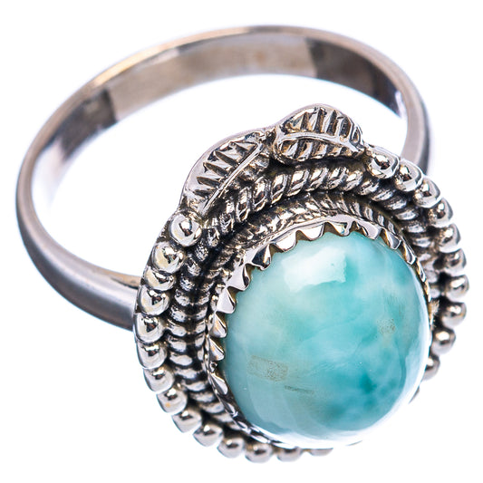 Sterling silver oval Larimar ring, rope border and carved metal details