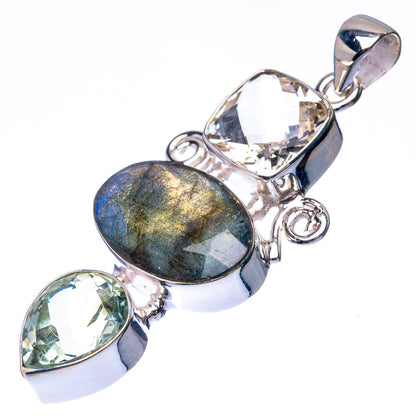 Labradorite, White Quartz 925 Sterling Silver Pendant 2 1/8" (925 Sterling Silver) PD38661