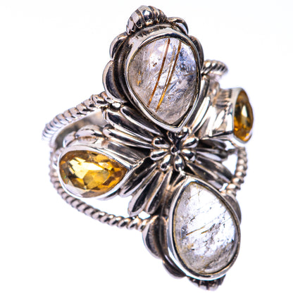 Large Rutilated Quartz, Citrine Ring Size 7 (925 Sterling Silver) R141173