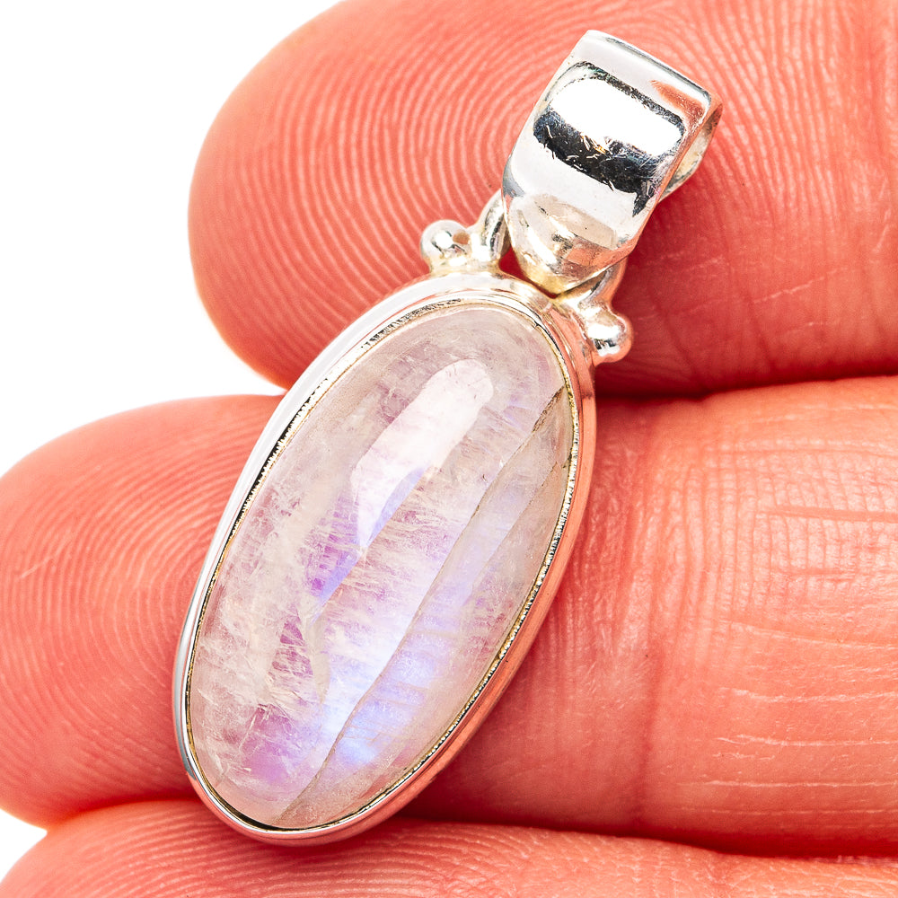 Rainbow Moonstone Pendant 1 1/8" (.925 Sterling Silver)
