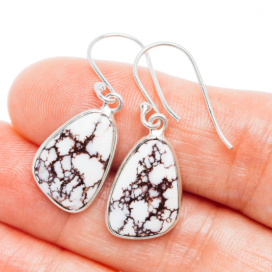 Sterling silver teardrop jasper drop earrings with white and dark brown web pattern