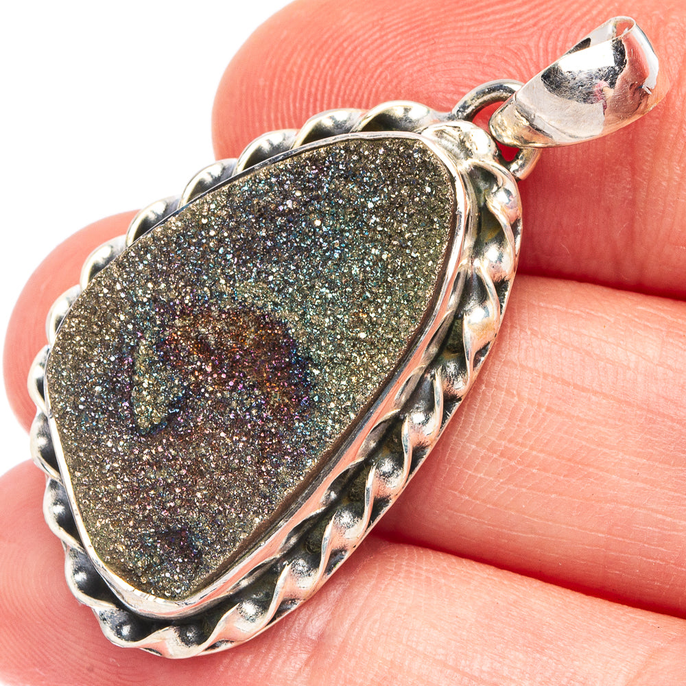 Spectro Pyrite Druzy 925 Sterling Silver Pendant 1 5/8" (925 Sterling Silver) P43656