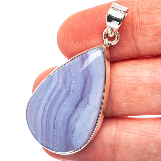 Blue Lace Agate Pendant 1 3/4" (.925 Sterling Silver)