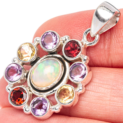 Rare Ethiopian Opal, Amethyst, Citrine, Garnet Pendant 1 1/2" (925 Sterling Silver) P40981