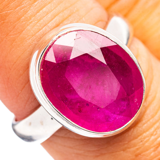 Faceted oval ruby ring with magenta glass center, .925 sterling silver bezel