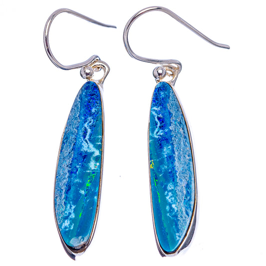 Sterling silver opal doublet drop earrings with oval teardrop blue-green stones
