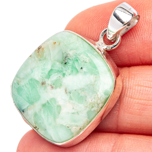 Sterling silver variscite pendant close-up with oval green cabochon and top bail